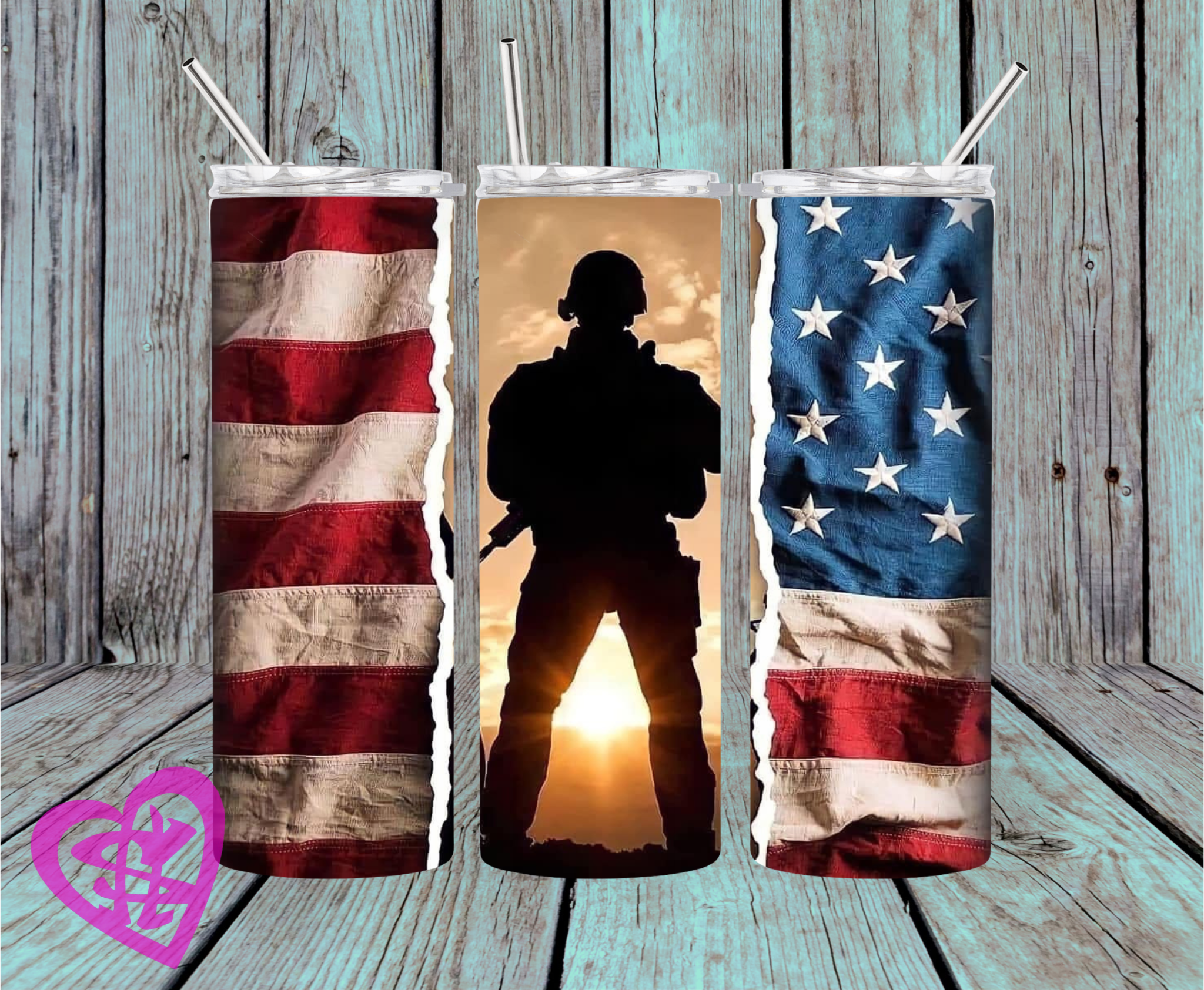 American Flag & Soldier 20oz Straight Tumbler