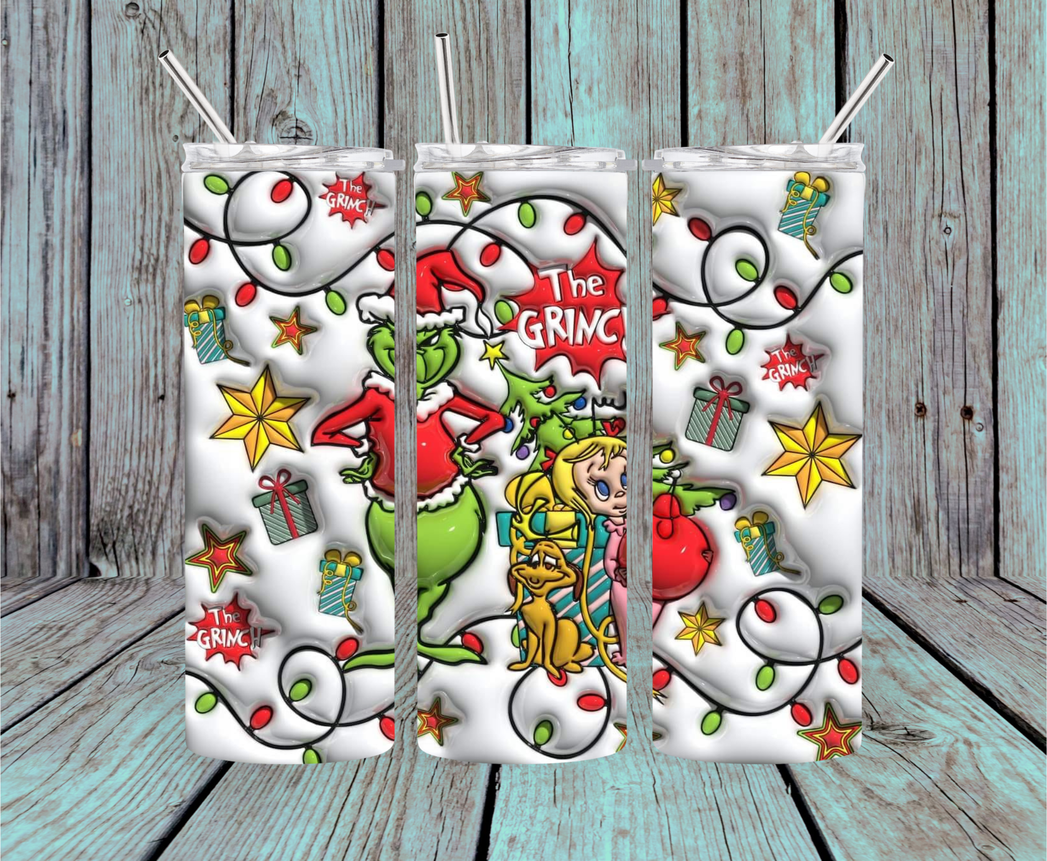 The Grinch 3D Puff 20oz Straight Tumbler