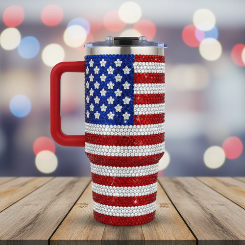 American Flag Bling Red Handle