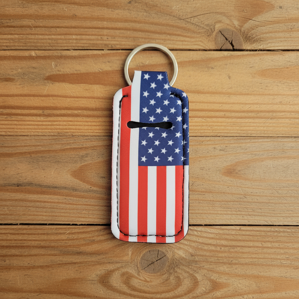 American Flag Keychain - Rustic Wood