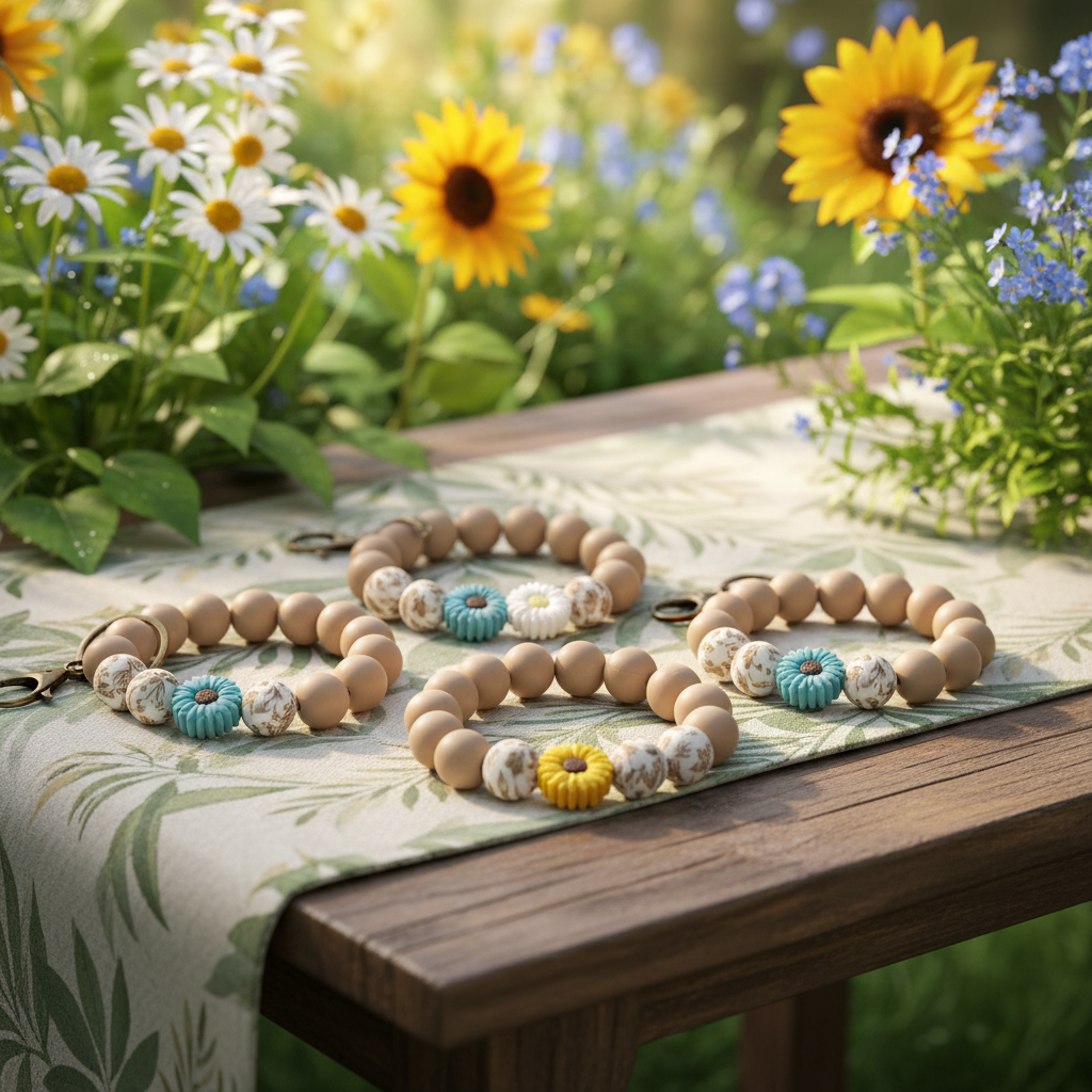 Flower Silicone Wristlets - White, Blue & Yellow Flowers