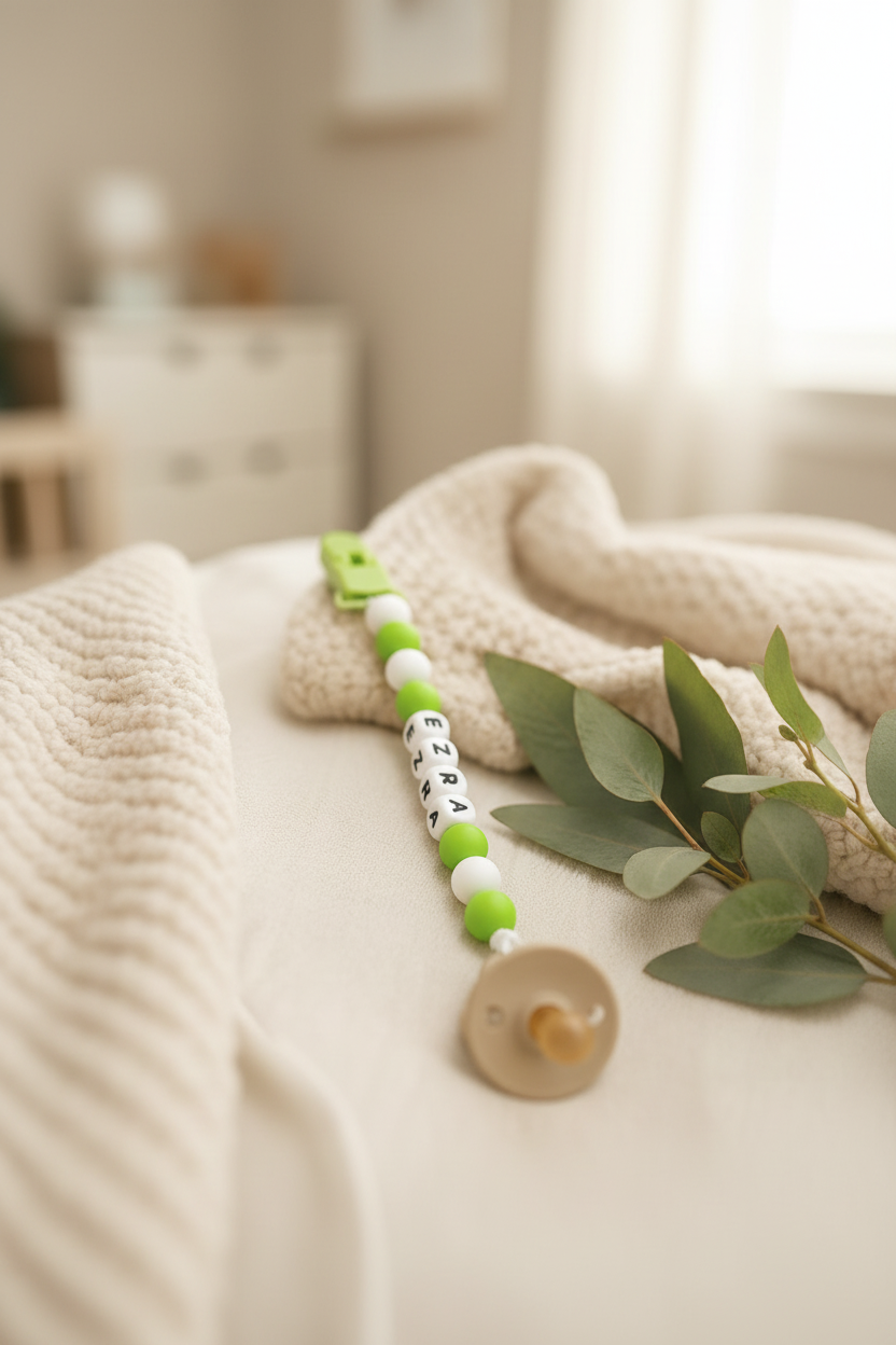 Green Personalized Pacifier Clip - Nursery