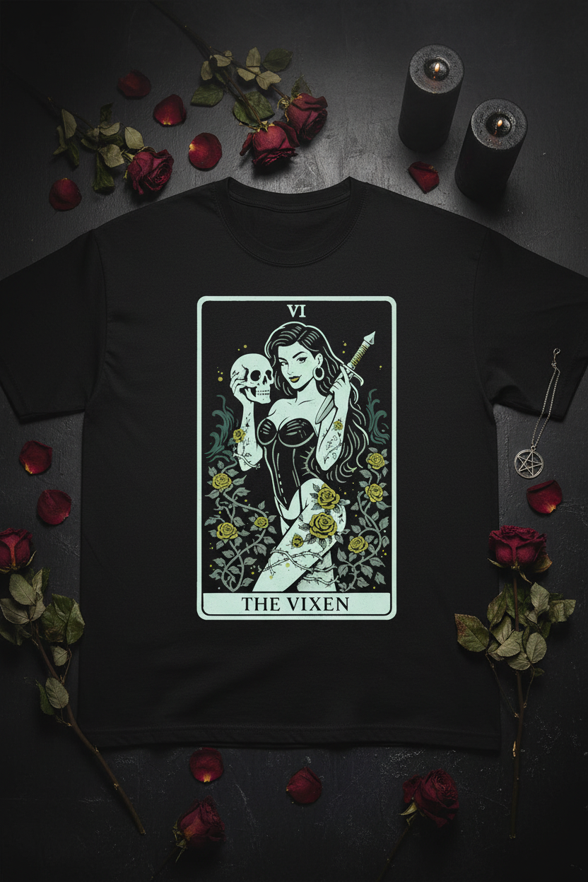 Flat lay of The Vixen Tarot Tee
