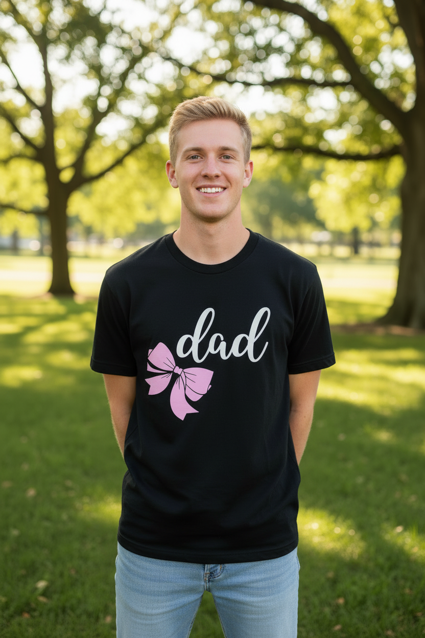 Dad bow script tee at the park